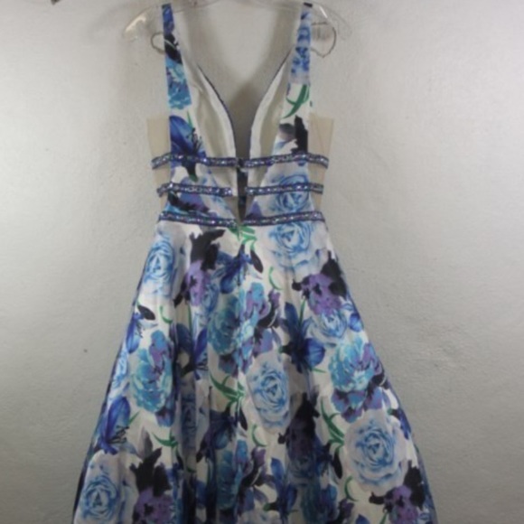 SOLD!!!Nwt Rachel Allan blue floral beaded gown - Picture 6 of 8